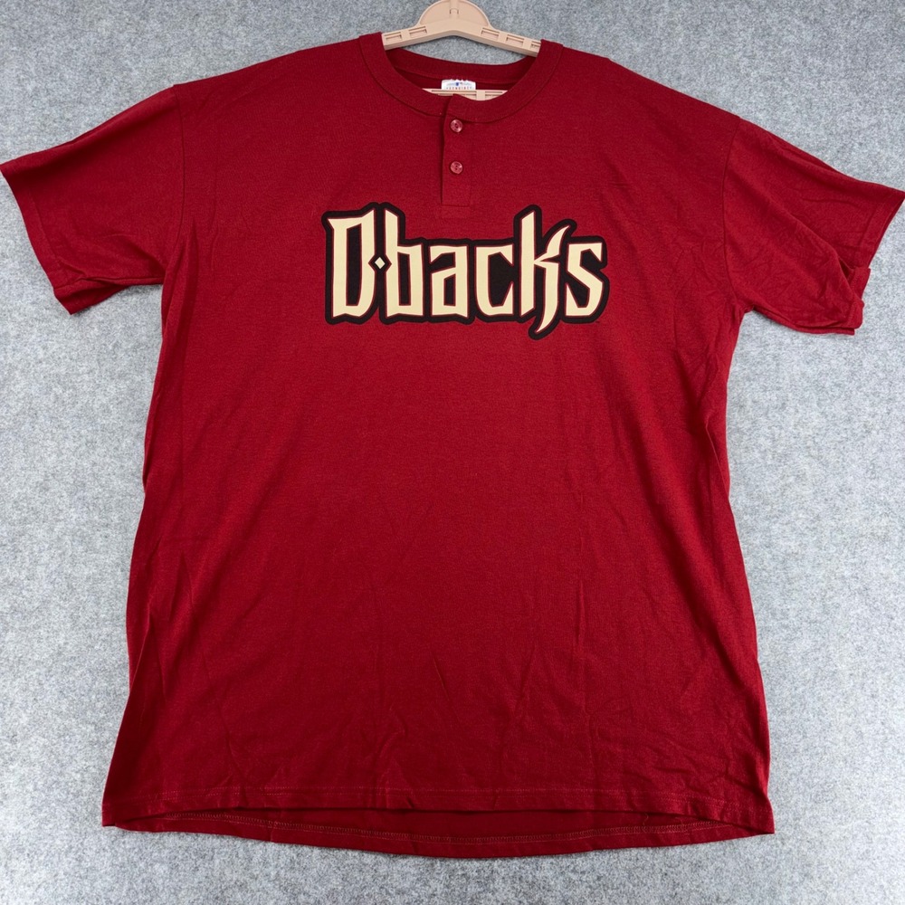 Majestic Arizona Diamondbacks Henley Shirt Mens 2X Red Dbacks MLB Tee Y2K
